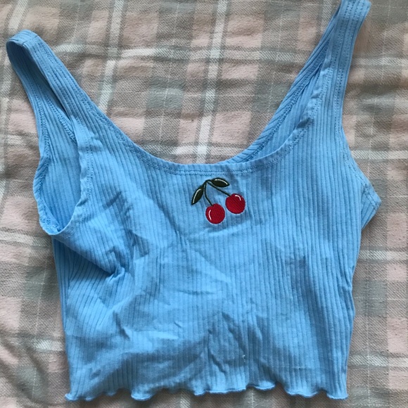 Cute Blue Cherry Crop for Women - Picture 2 of 6